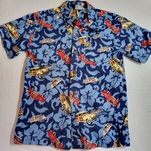 Green Dog Classic Car Tropical Graphic Print Casual Button Up Shirt Boys Size 6